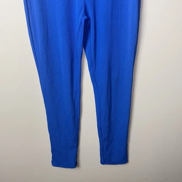 Pretty Garden Blue Ribbed Sleeveless Mock Neck Jumpsuit Women's Large - Picture 3 of 7